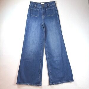 Bohme Womens Wide Leg Jeans Medium Wash High Rise Front Patch Pockets Trendy
